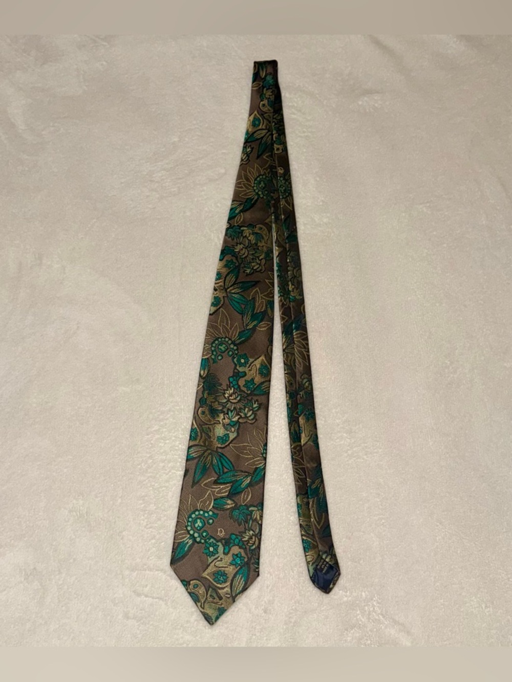 Dior Gray Tie with Teal Floral Motif